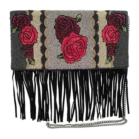 Mary Frances Western Rose Beaded Bag Embroidered Handbag Leather Purse Black NEW - Picture 1 of 6
